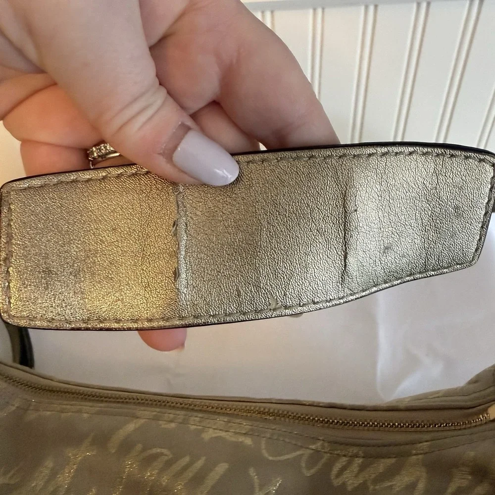 Coach Ltd Ed Poppy Lurex Script F17472 Hobo Shoulder Bag Gold Jacquard & Leather